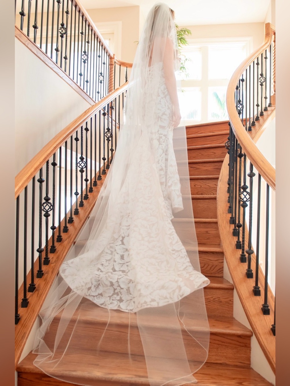 Ivory Cathedral Wedding Veil 120” x 108” Thin Beaded Edge